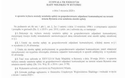 Uchwała nr XXIII/337/20 Rady Miejskiej w Bytomiu